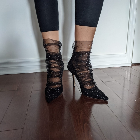 Jimmy Choo Lace and Suede Lavish Pointed Toe Pumps - Picture 10 of 10